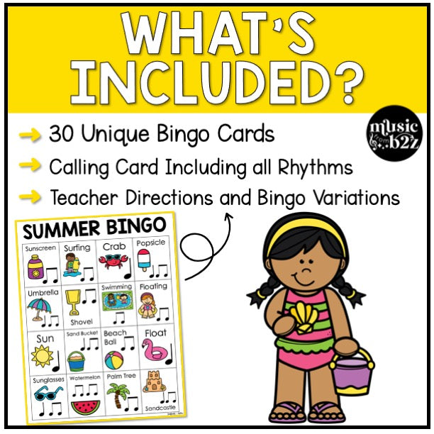Summer Music Bingo Game Rhythm Bingo Game for Quarter & Eighth Notes Centers