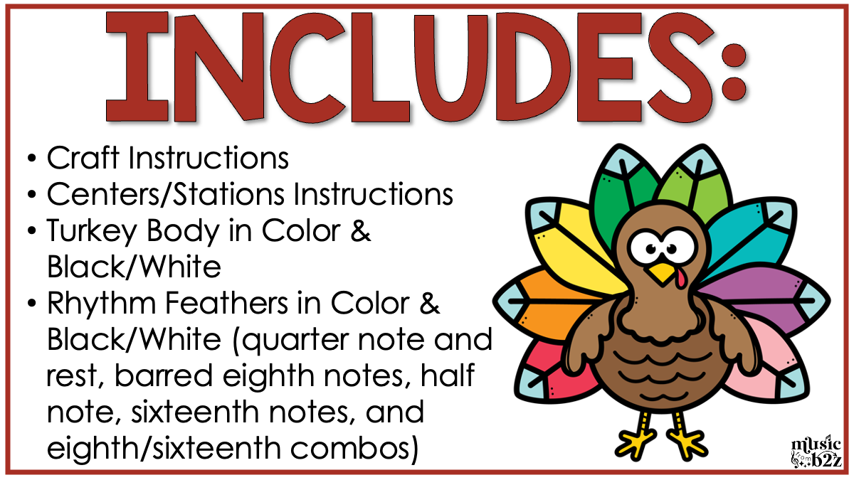 Thanksgiving Music Rhythm Turkey Craft Elementary Music Centers Activities