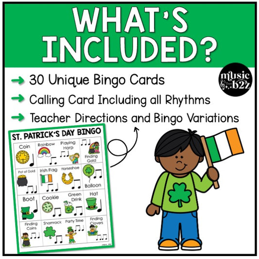 St Patricks Day Music Bingo Game Activities for Quarter & Eighth Notes Centers