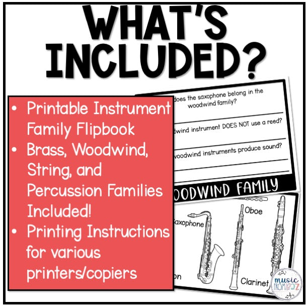 Musical Instrument Families of the Orchestra Review - Music Flipbook Activity