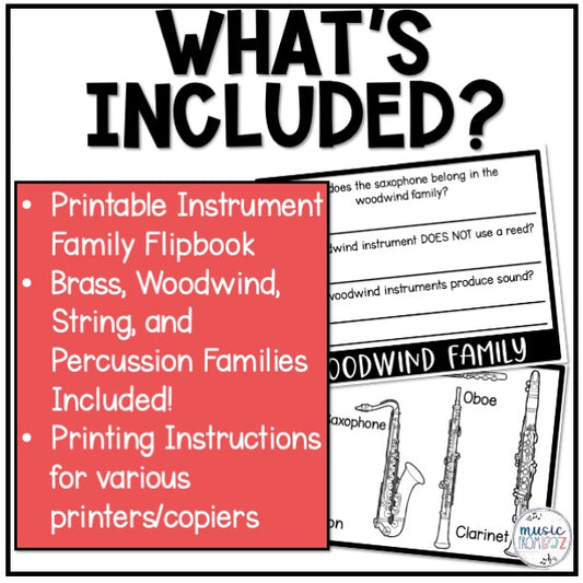 Musical Instrument Families of the Orchestra Review - Music Flipbook Activity