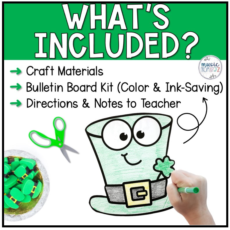 St. Patricks Day Music Craft - March Music Rhythm Lesson - Bulletin Board Kit