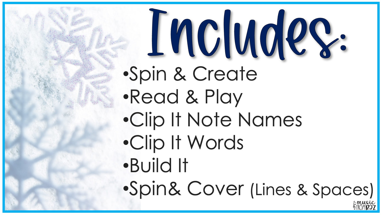 Winter Music Activities - Music Task Cards - Treble Clef Worksheet & Stations