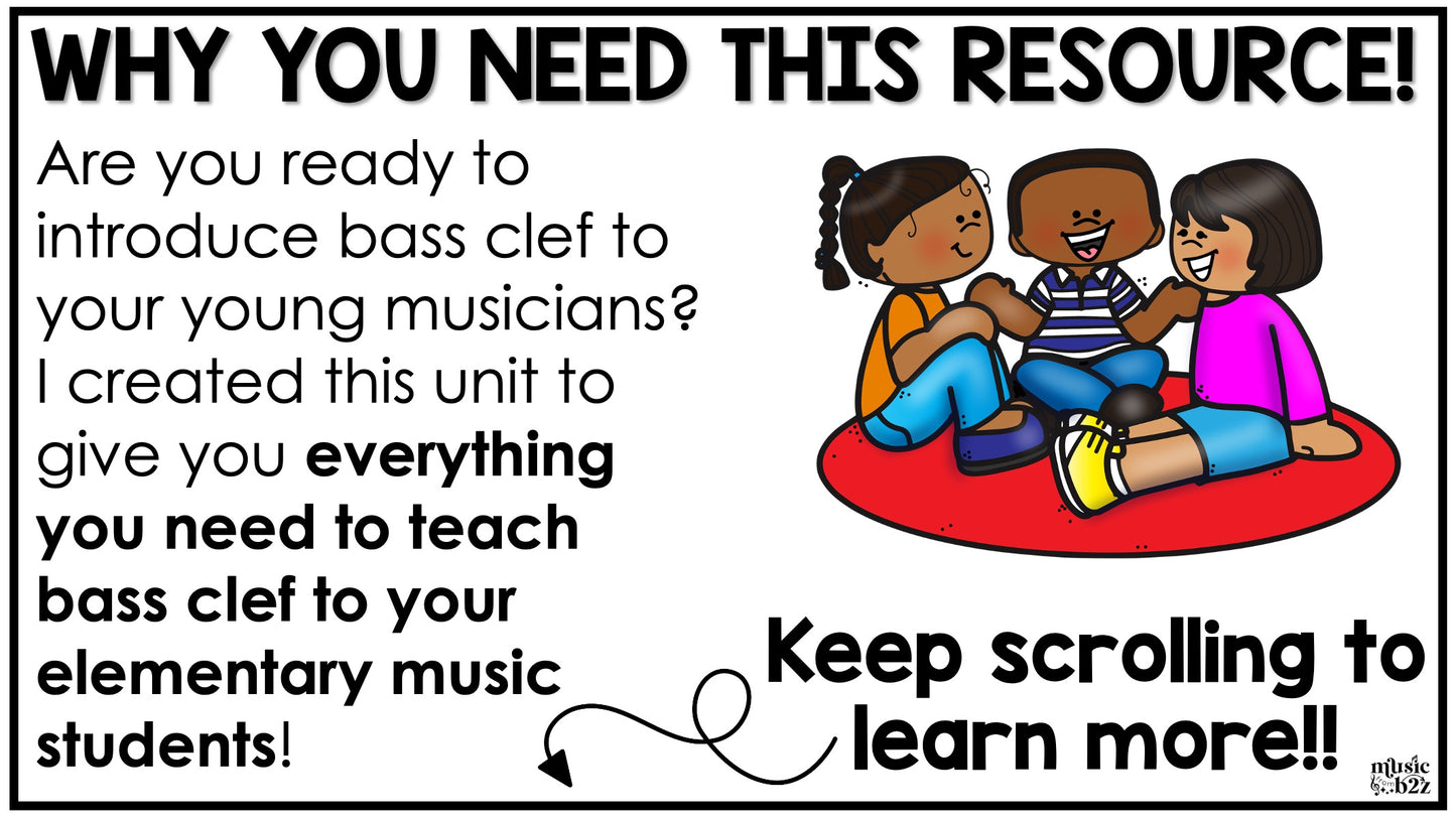 Bass Clef Unit Elementary Music Curriculum Lesson Activity Worksheets Games