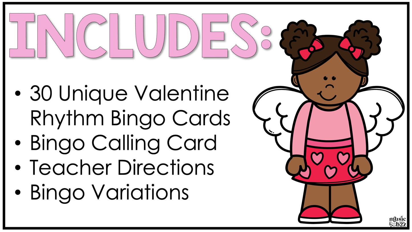 Valentines Day Music Bingo Game Activities for Quarter & Eighth Notes Centers