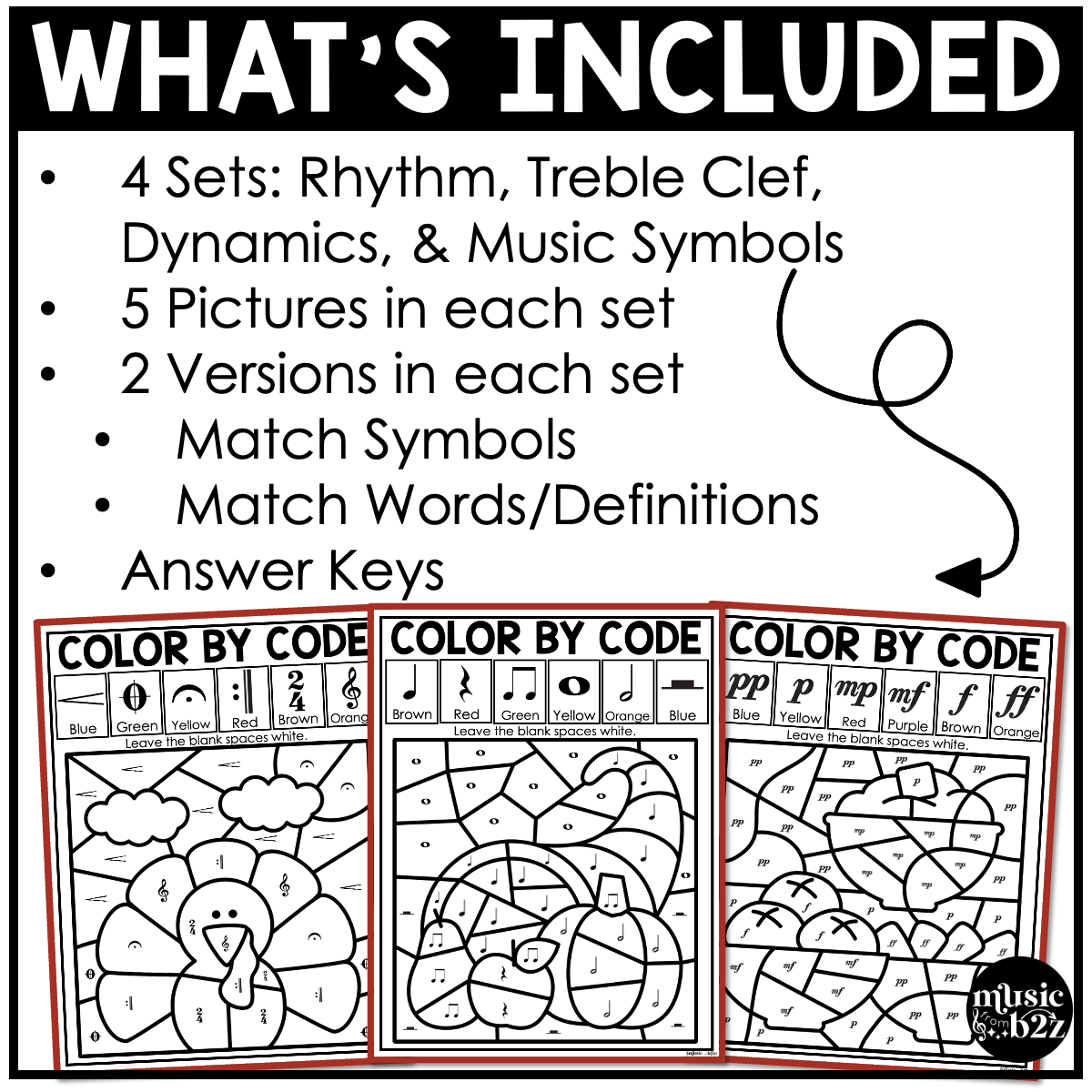 Thanksgiving Music Coloring BUNDLE Color by Note Thanksgiving Music Worksheets