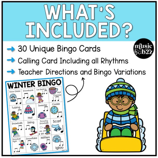 Winter Music Bingo Game Activities for Quarter & Eighth Notes Centers Sub Plans