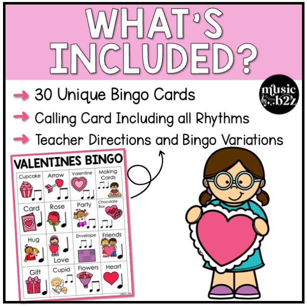 Valentines Day Music Bingo Game Activities for Quarter & Eighth Notes Centers