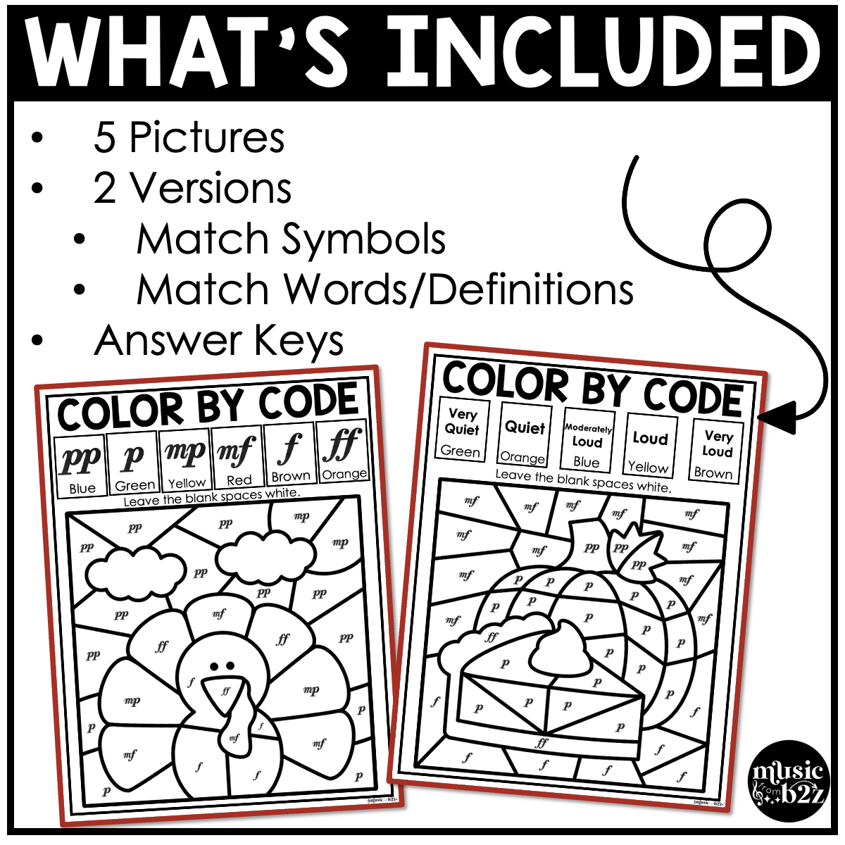 Thanksgiving Music Coloring Color by Note Thanksgiving Music Worksheets Dynamics