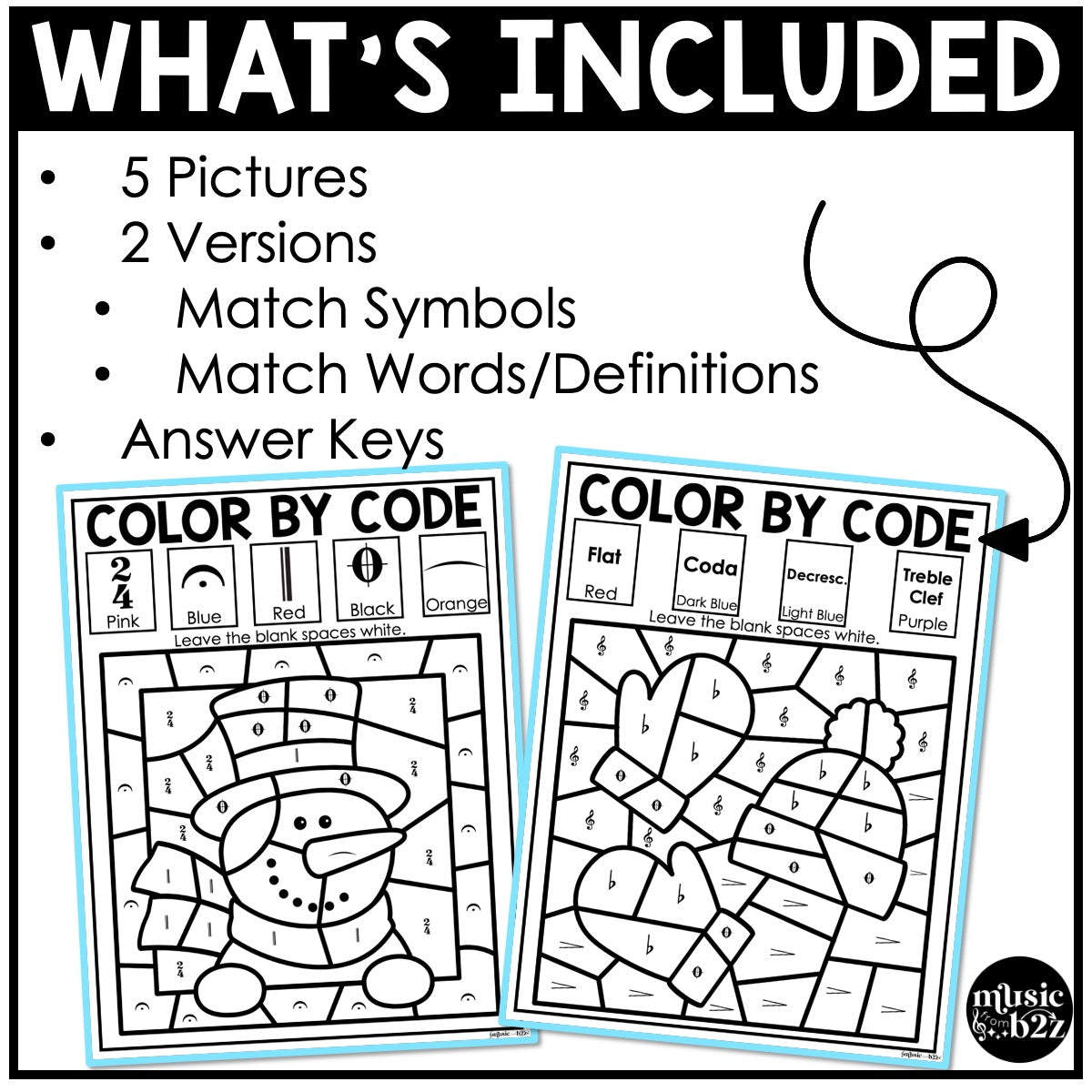 Winter Music Coloring Color by Note Winter Music Worksheets Music Symbols