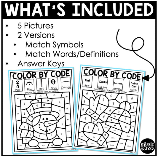 Winter Music Coloring Color by Note Winter Music Worksheets Music Symbols