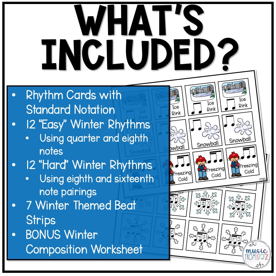 Winter Music Activities - Composition Cards & Beat Strips - Winter Music Lesson