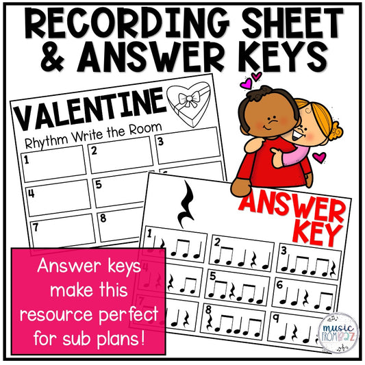 Valentine's Day Music Activity - Write the Room - Music Rhythm - Music Lesson