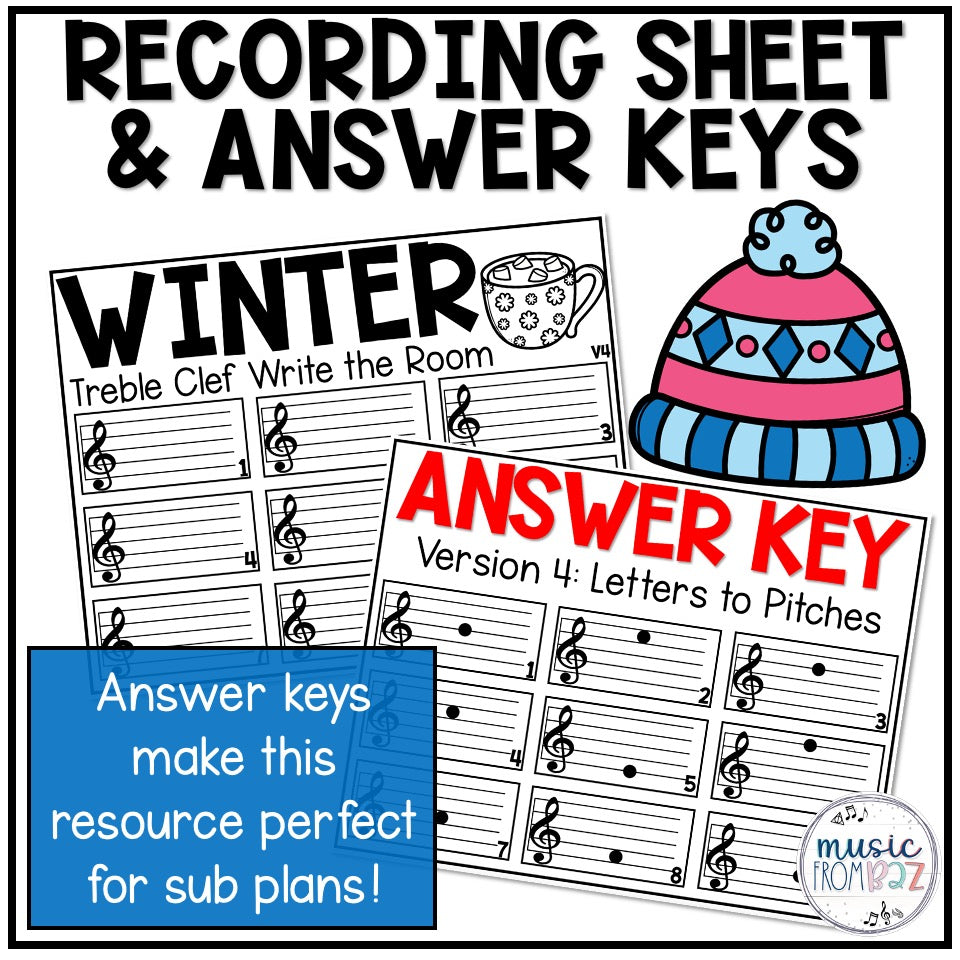 Winter Music Activity - Music Write the Room - Treble Clef - Lines & Spaces