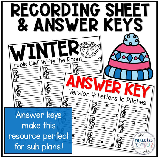 Winter Music Activity - Music Write the Room - Treble Clef - Lines & Spaces
