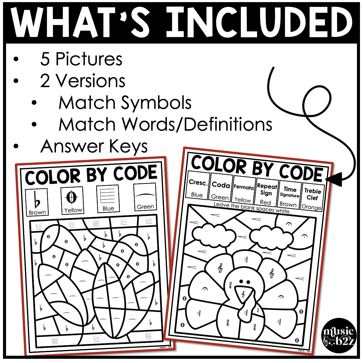 Thanksgiving Music Coloring Color by Note Music Worksheets Music Symbols