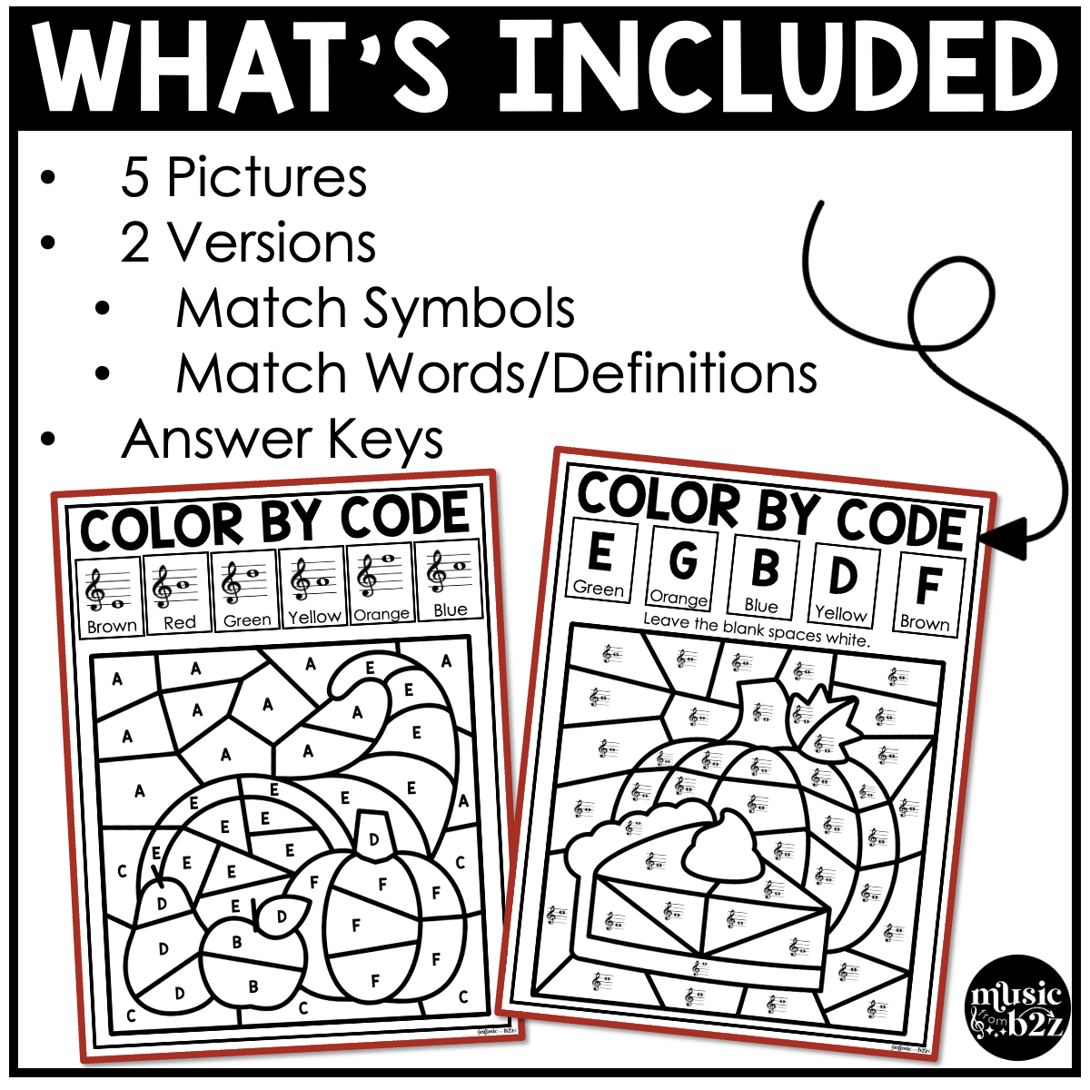 Thanksgiving Music Coloring Color by Note Turkey Music Worksheets Treble Clef