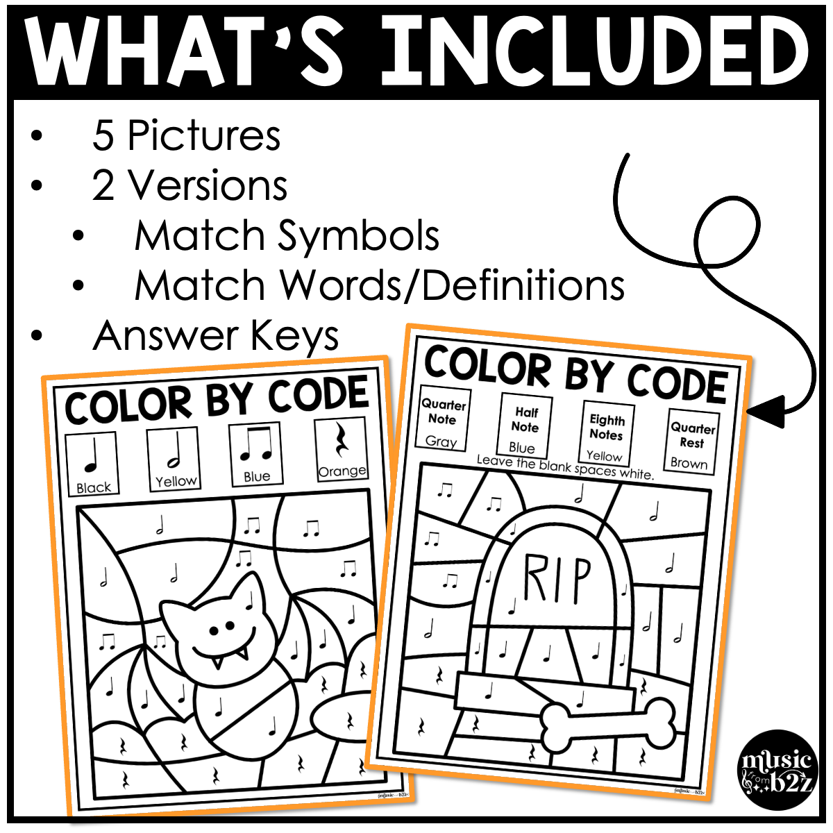 Halloween Music Coloring Halloween Music Worksheets Music Color by Note