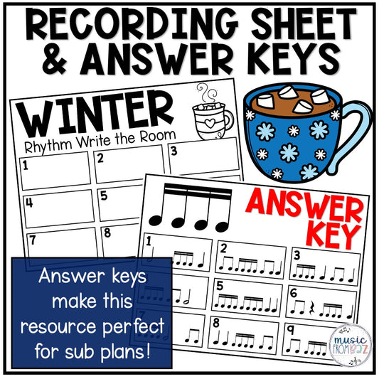 Winter Music Activities - Write the Room - Music Rhythm Worksheet - Music Lesson