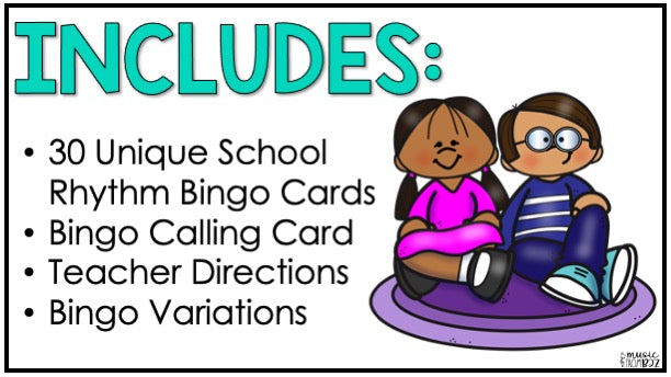 Back to School Music Bingo First Week Game Activities for Quarter & Eighth Notes