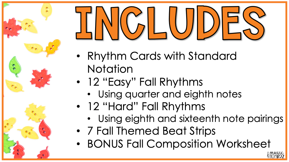 Fall Elementary Music Composition Rhythm Cards Worksheets & Beat Strips Autumn
