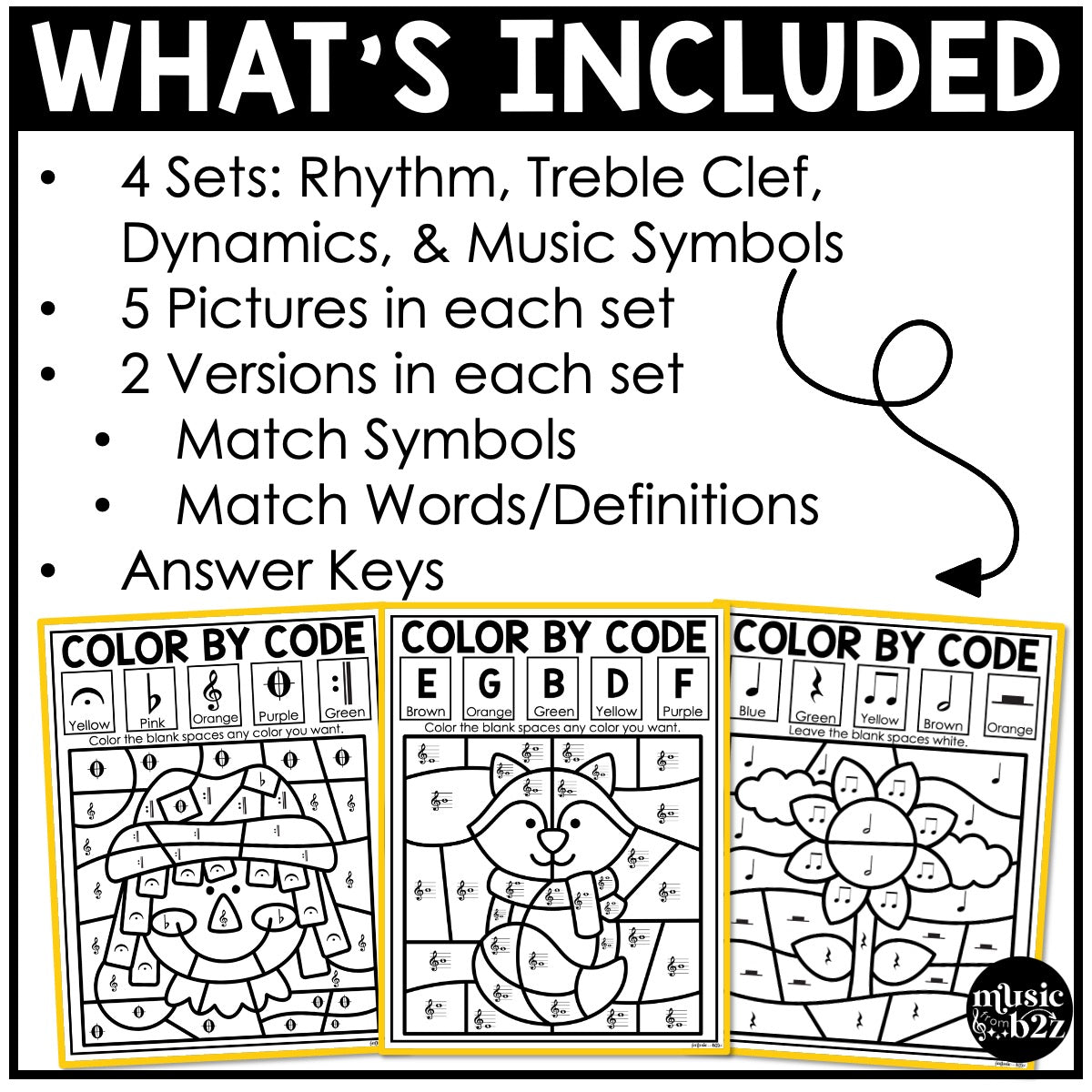 Fall Music Coloring BUNDLE Color by Note Fall Music Worksheets Color by Rhythm