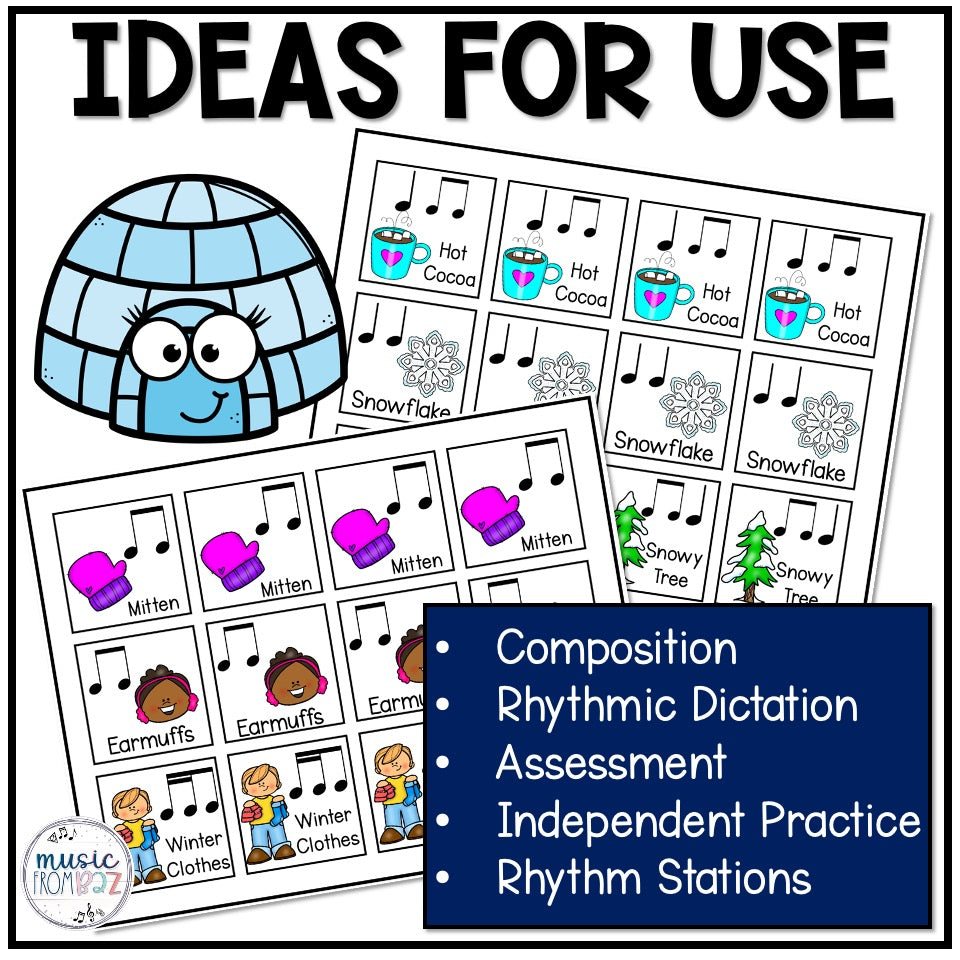 Winter Music Activities - Composition Cards & Beat Strips - Winter Music Lesson
