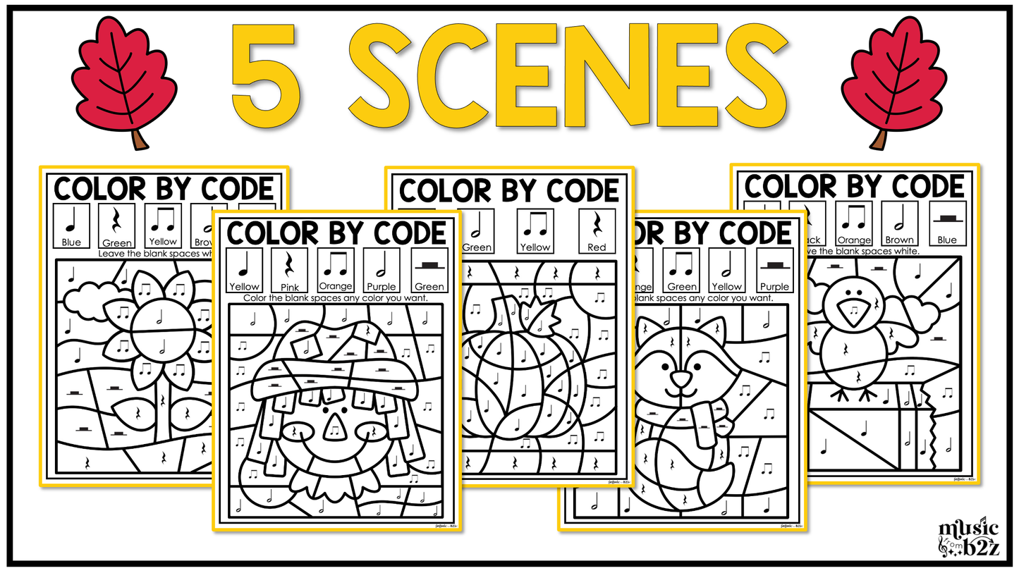 Fall Music Coloring Color by Rhythm Fall Music Worksheets Music Color by Note