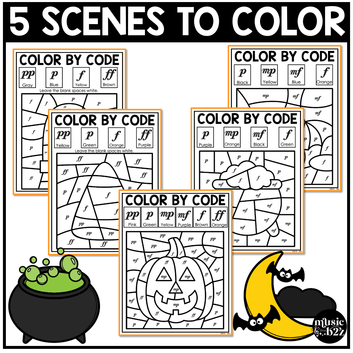 Halloween Music Coloring Color by Note Halloween Music Worksheets Dynamics