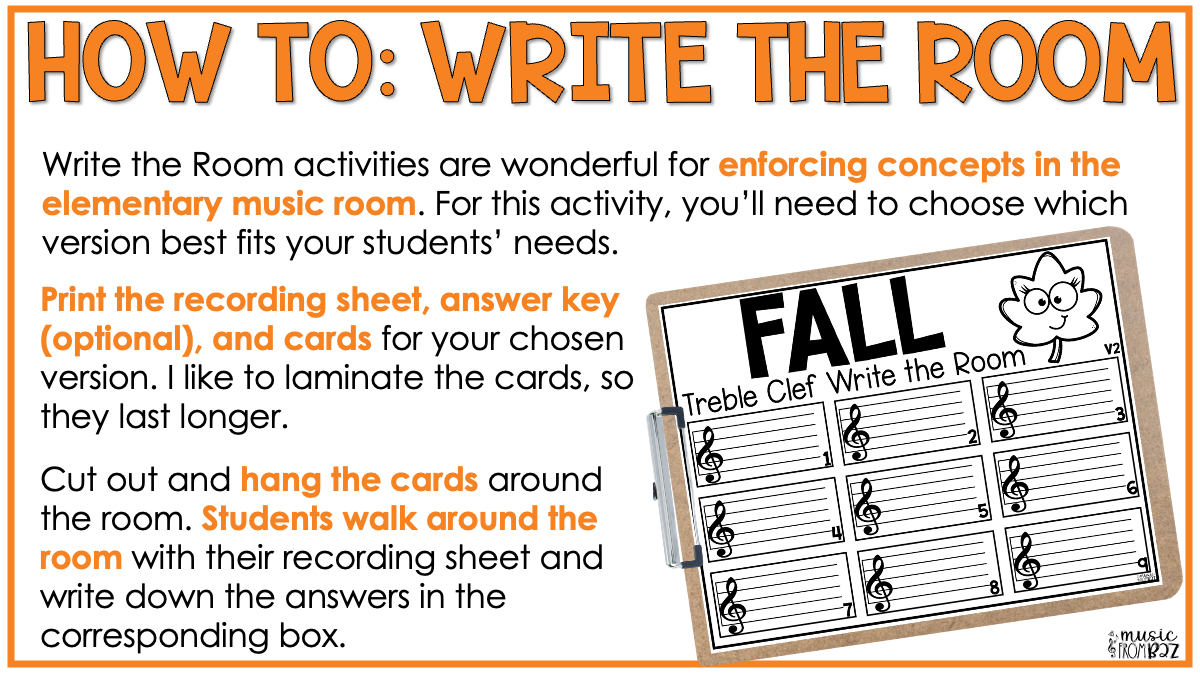Fall Treble Clef Notes Music Write the Room Game & Scavenger Hunt for Autumn