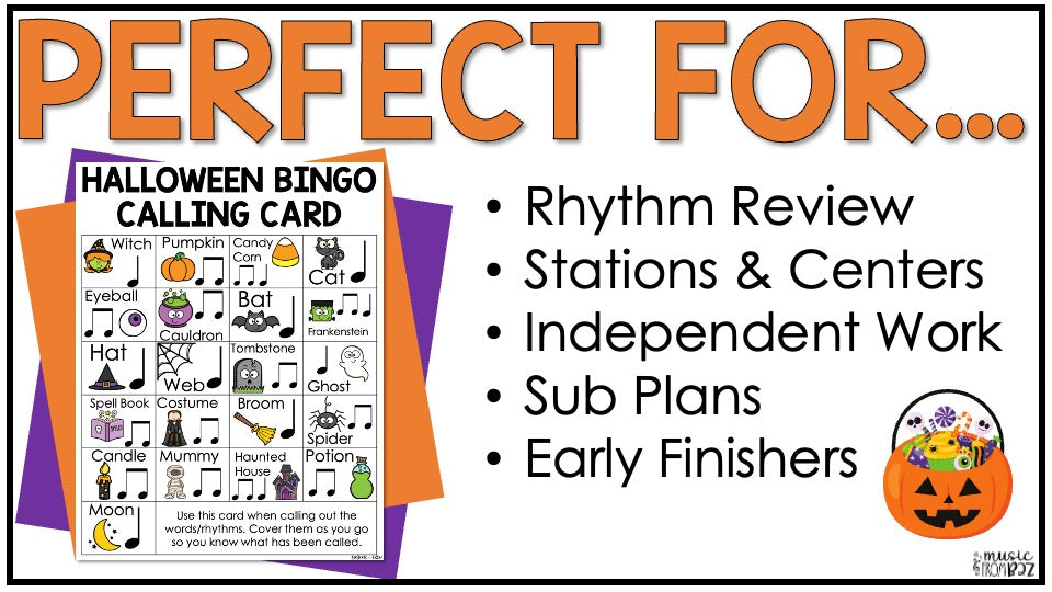 Halloween Music Bingo Game Activities for Quarter & Eighth Notes Centers