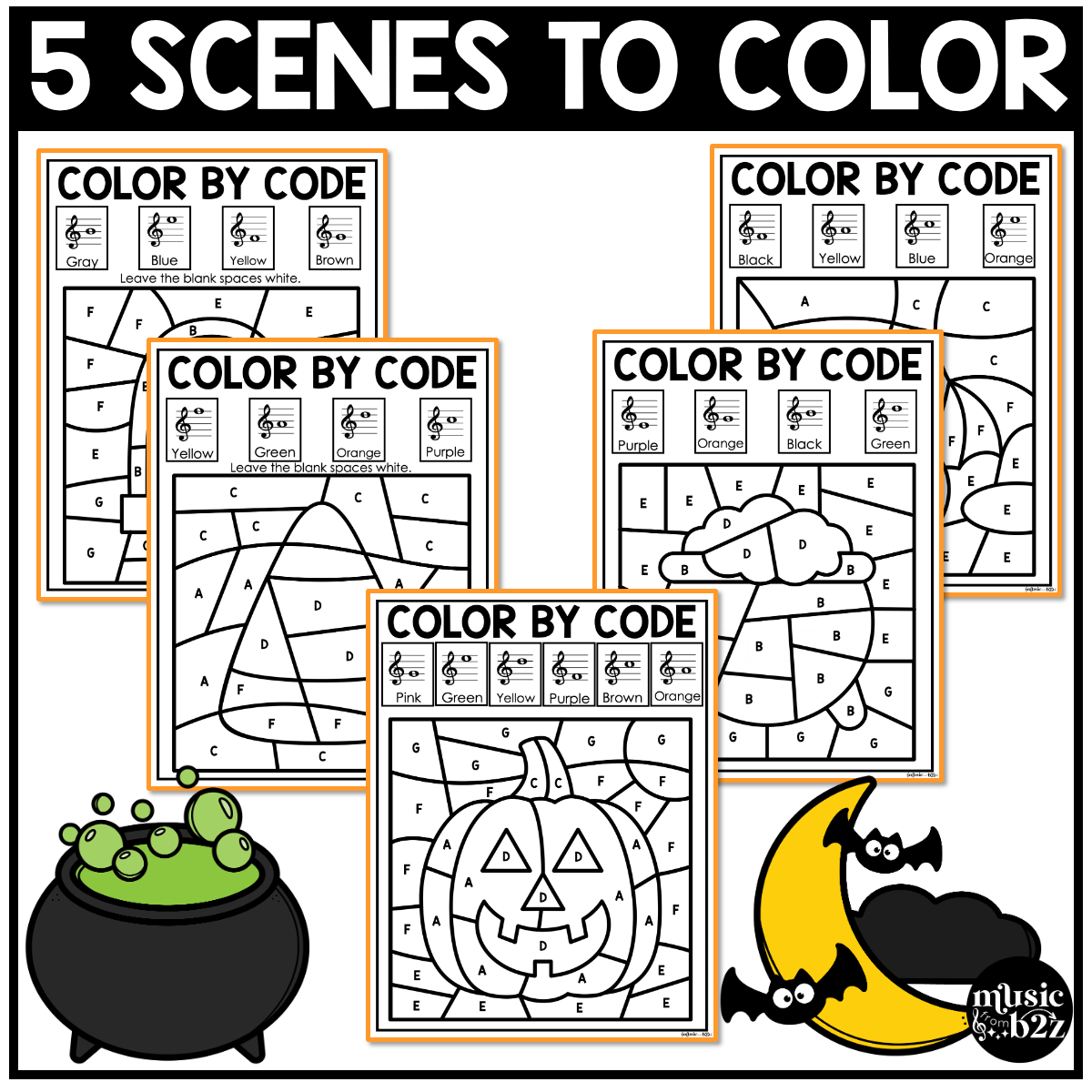 Halloween Music Coloring Color by Note Halloween Music Worksheets Treble Clef