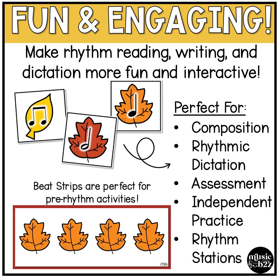 Fall Elementary Music Composition Rhythm Cards Worksheets & Beat Strips Autumn