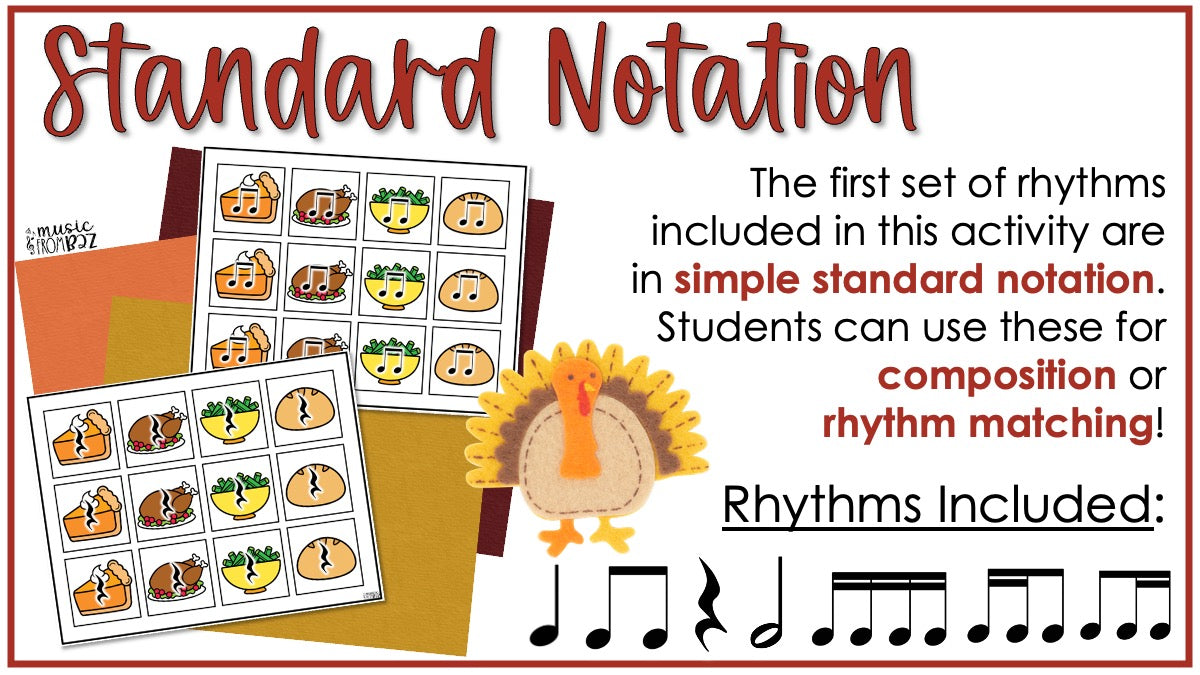 Thanksgiving Elementary Music Composition Rhythm Cards Worksheets & Beat Strips