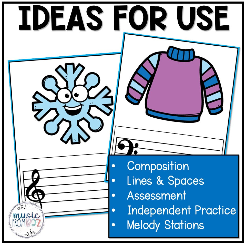 Winter Music Lesson | Treble Clef & Bass Clef Worksheet