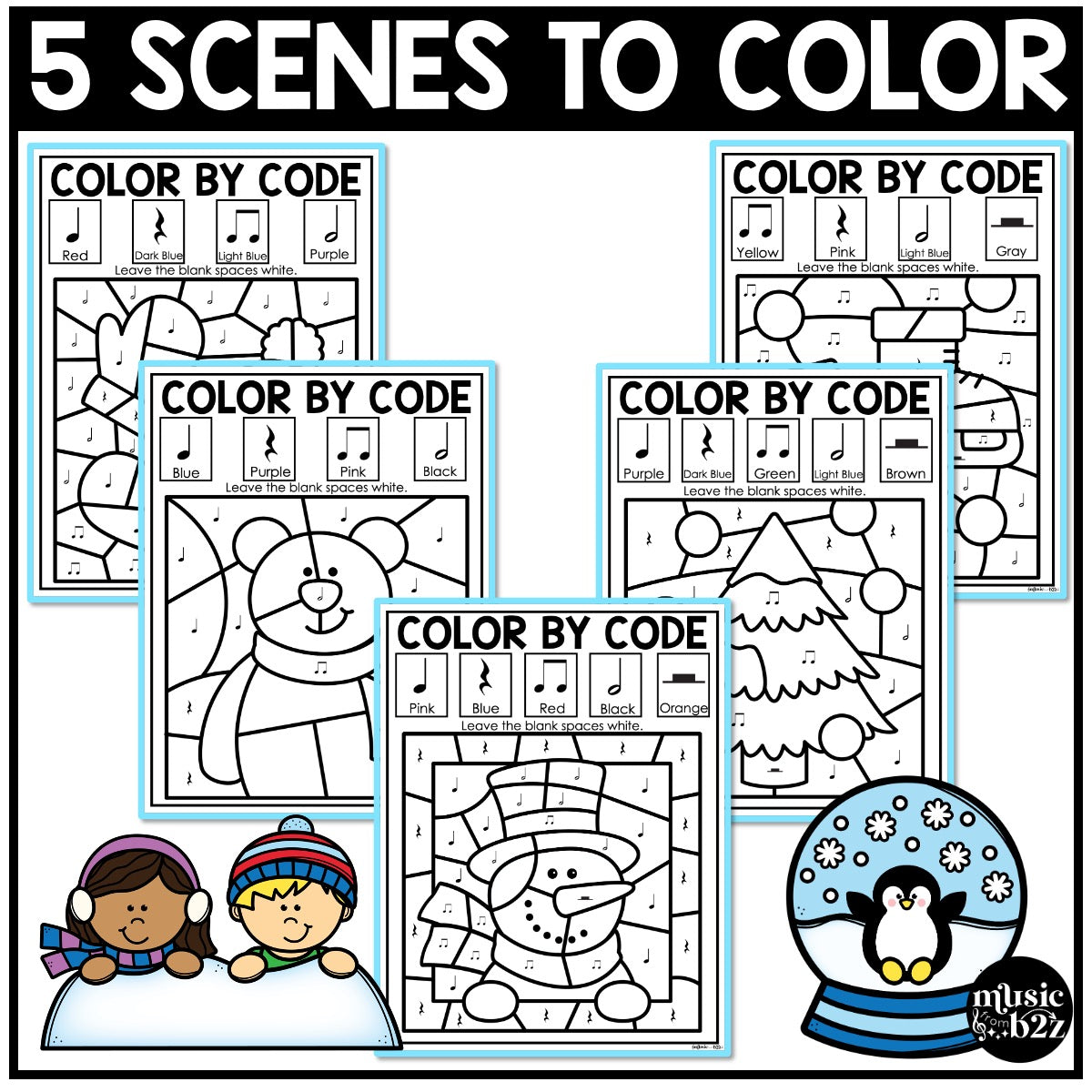 Winter Music Coloring Winter Music Worksheets Music Color by Note Rhythm
