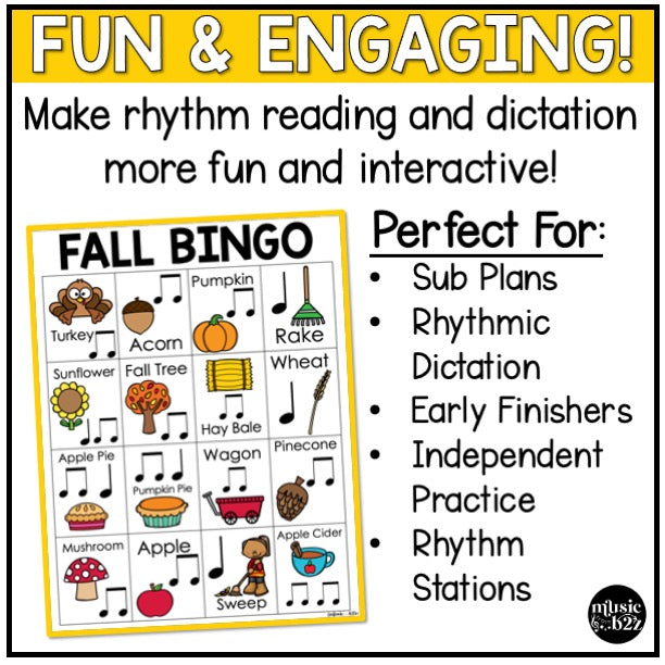 Fall Music Bingo Fall Music Games Rhythm Bingo Fall Music Worksheets Sub Plans