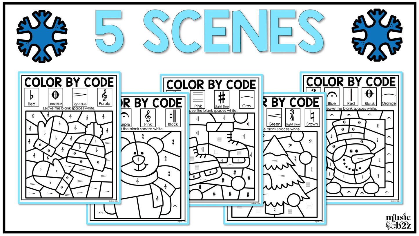 Winter Music Coloring Color by Note Winter Music Worksheets Music Symbols