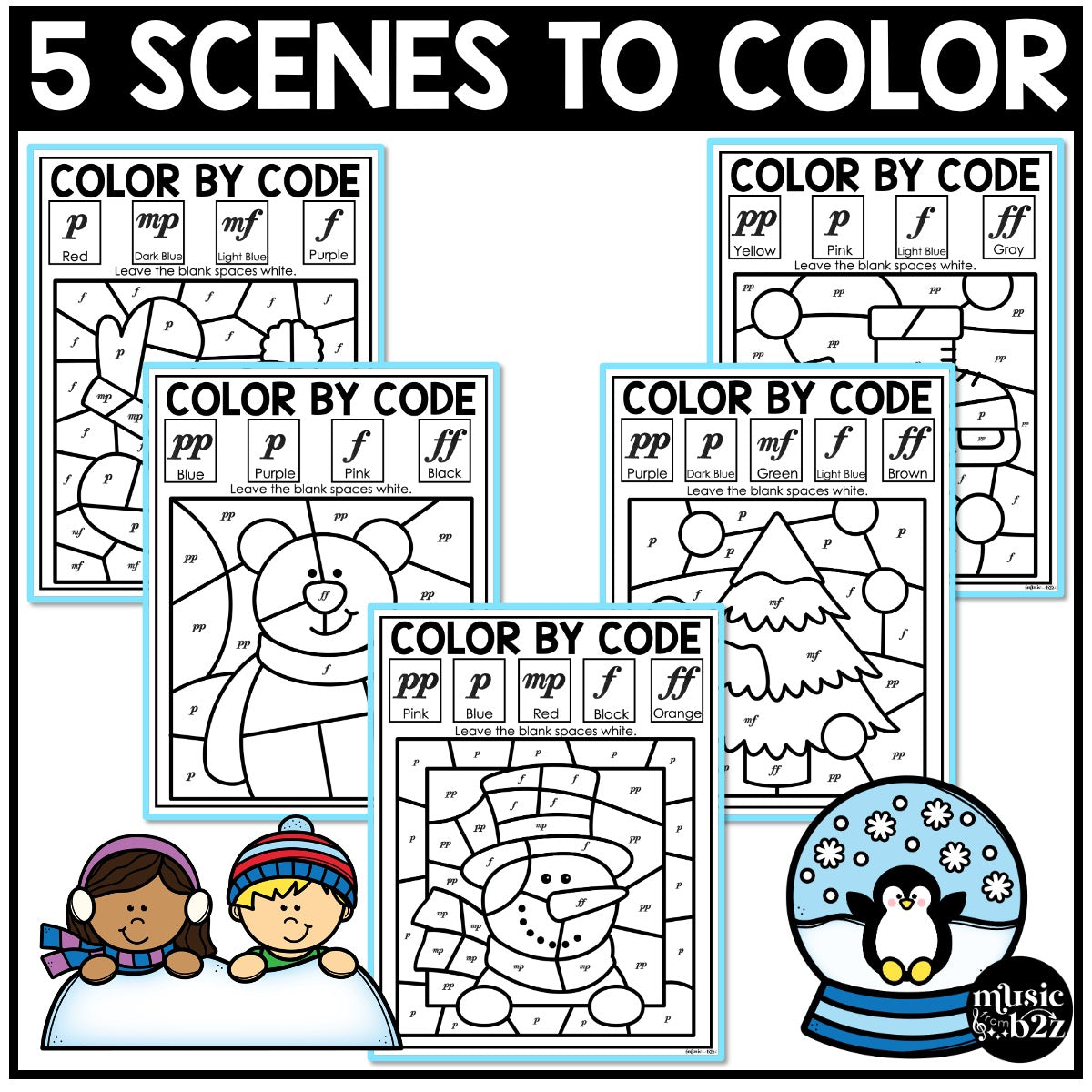 Winter Music Coloring Color by Note Winter Music Worksheets Dynamics