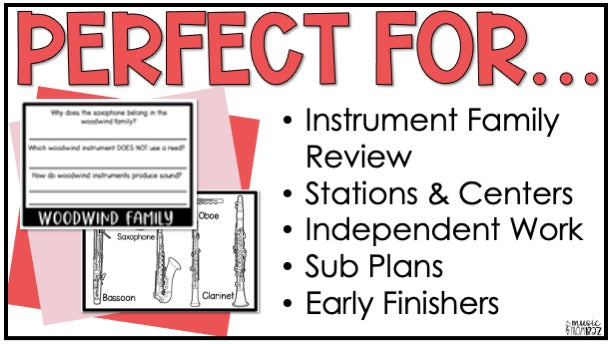 Musical Instrument Families of the Orchestra Review - Music Flipbook Activity