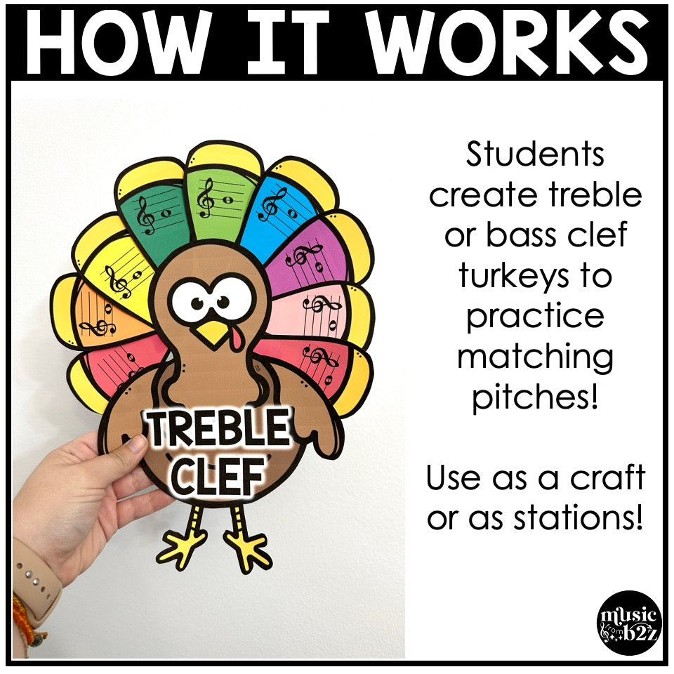 Thanksgiving Music Treble Clef Turkey Craft Elementary Music Centers Activities