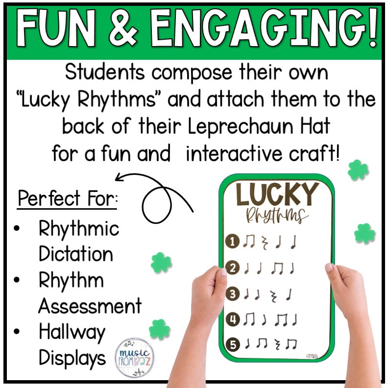 St. Patricks Day Music Craft - March Music Rhythm Lesson - Bulletin Board Kit