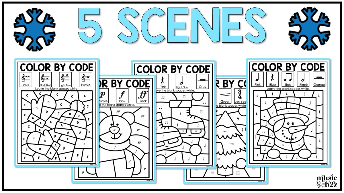 Winter Music Coloring BUNDLE Color by Note Winter Music Worksheets
