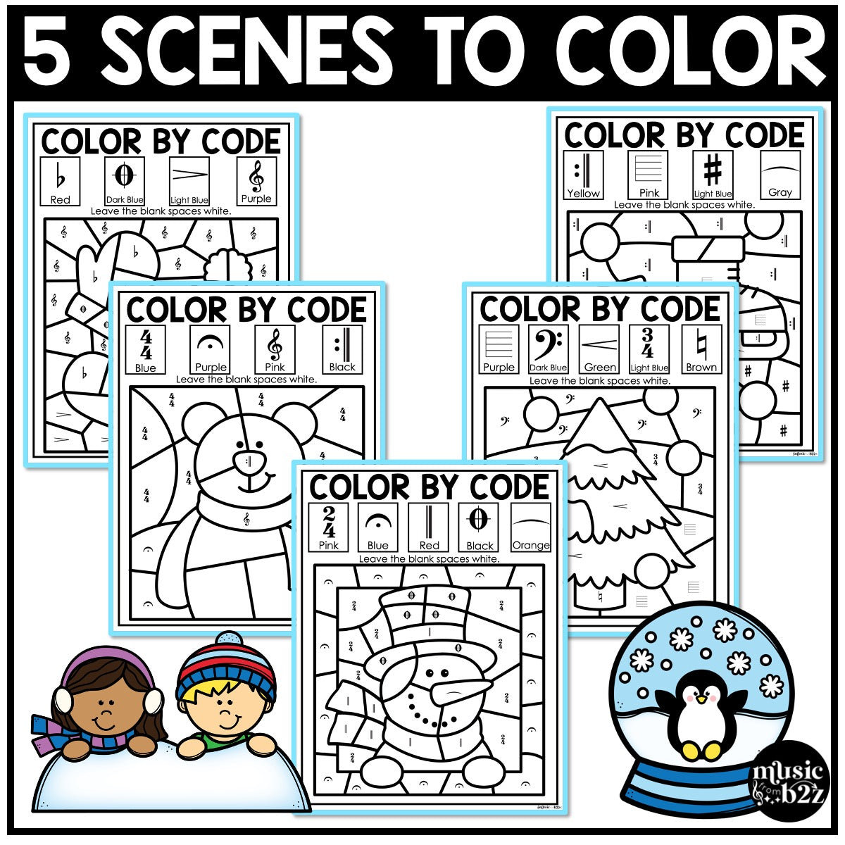 Winter Music Coloring Color by Note Winter Music Worksheets Music Symbols