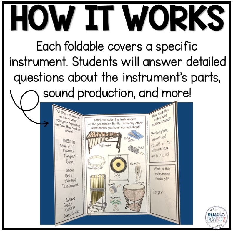 Percussion Family Foldable Activity - Musical Instrument Families of the Orchestra Worksheet Lesson