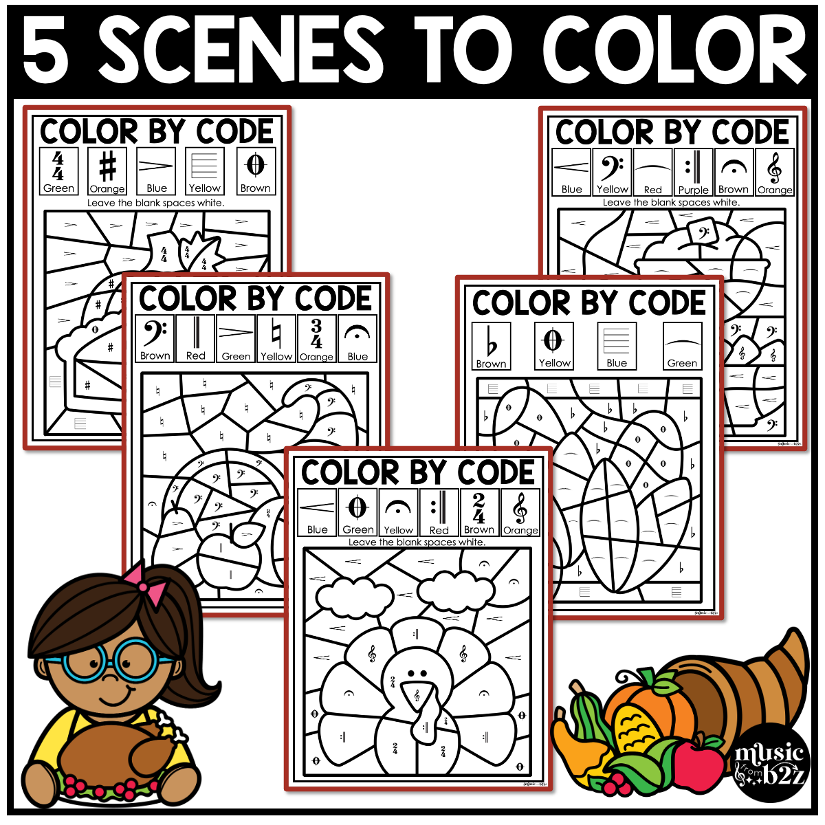 Thanksgiving Music Coloring Color by Note Music Worksheets Music Symbols