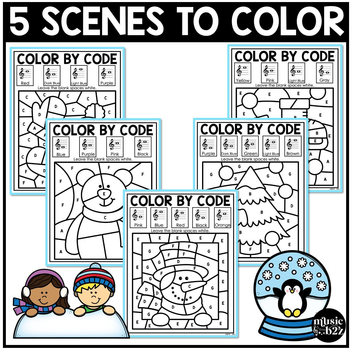 Winter Music Coloring Color by Note Winter Music Worksheets Treble Clef