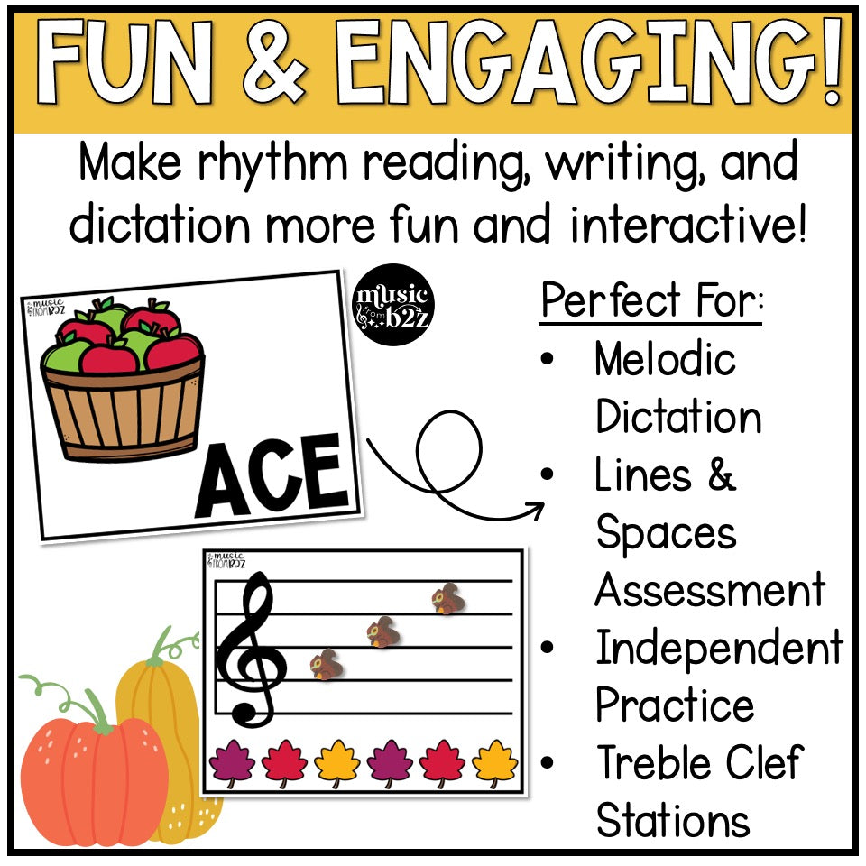 Fall Music Treble Clef Task Cards Treble Clef Notes Fall Music Activities