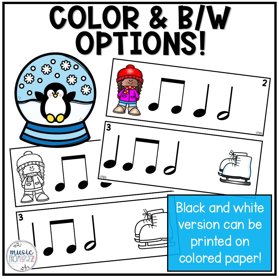 Winter Music Activities - Write the Room - Music Rhythm Worksheet - Music Lesson