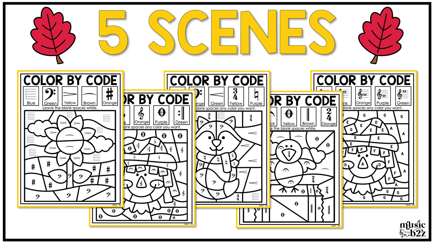 Fall Music Coloring Music Color by Note Fall Music Worksheets Music Symbols